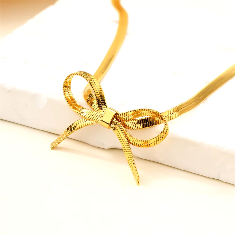 Romantic Bowknot Anklet for Women Stainless Steel Snake Chain Summer Beach Anklet Simple Fashion Jewelry Girls Gift 2024