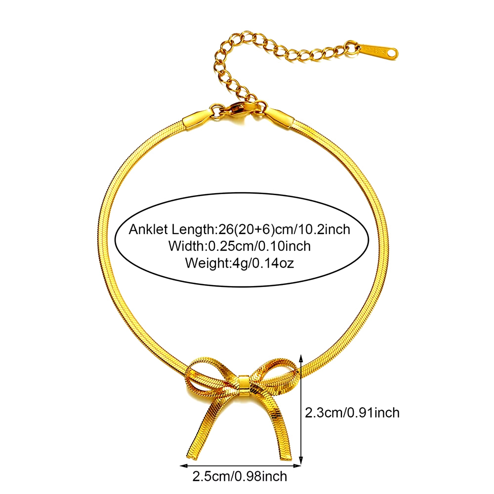 Romantic Bowknot Anklet for Women Stainless Steel Snake Chain Summer Beach Anklet Simple Fashion Jewelry Girls Gift 2024