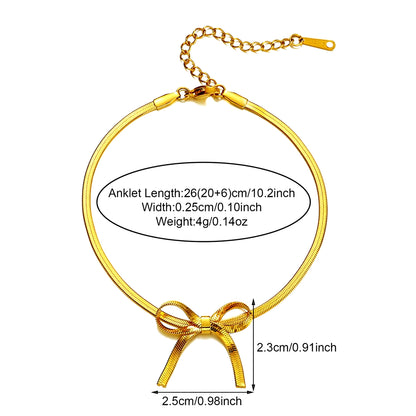 Romantic Bowknot Anklet for Women Stainless Steel Snake Chain Summer Beach Anklet Simple Fashion Jewelry Girls Gift 2024