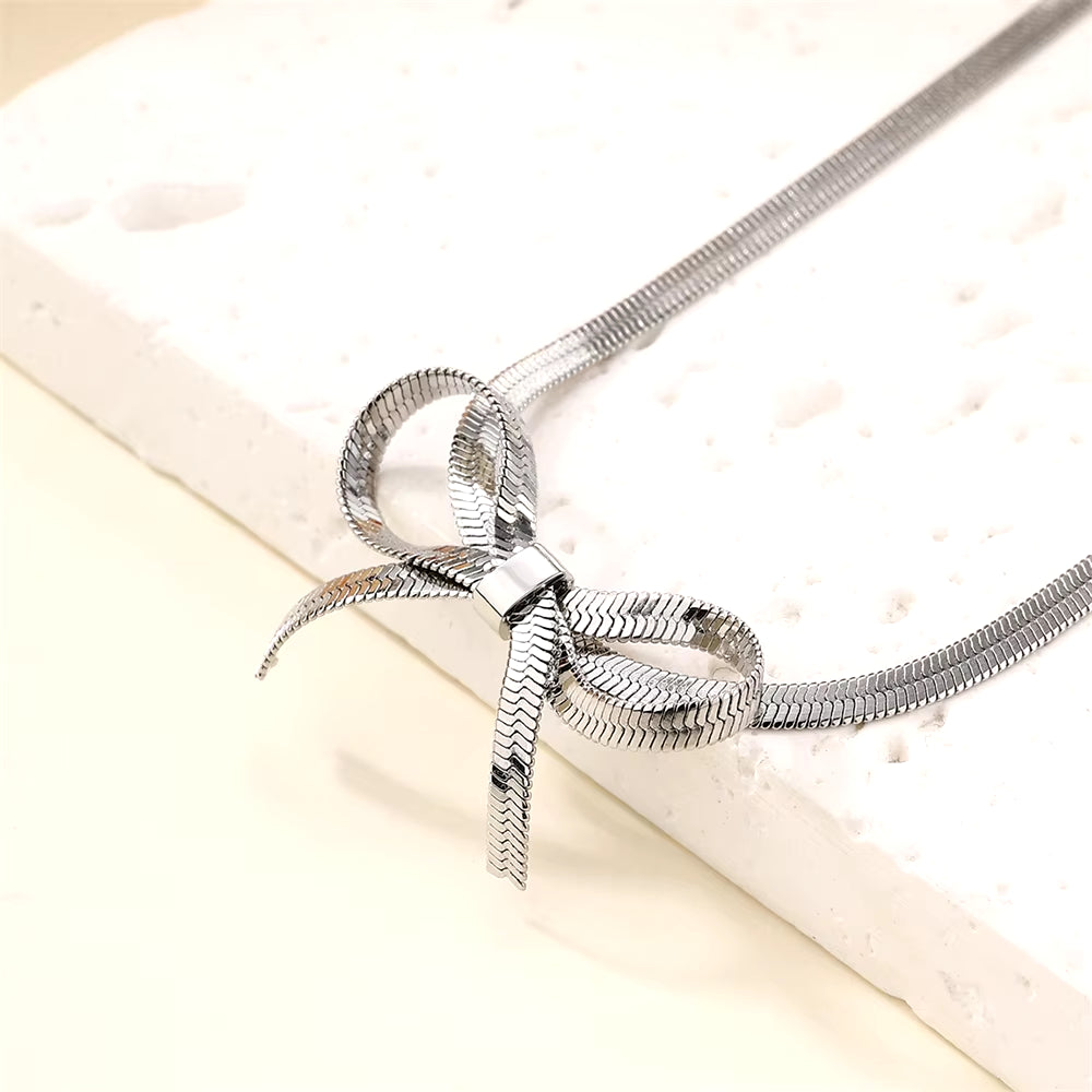 Romantic Bowknot Anklet for Women Stainless Steel Snake Chain Summer Beach Anklet Simple Fashion Jewelry Girls Gift 2024