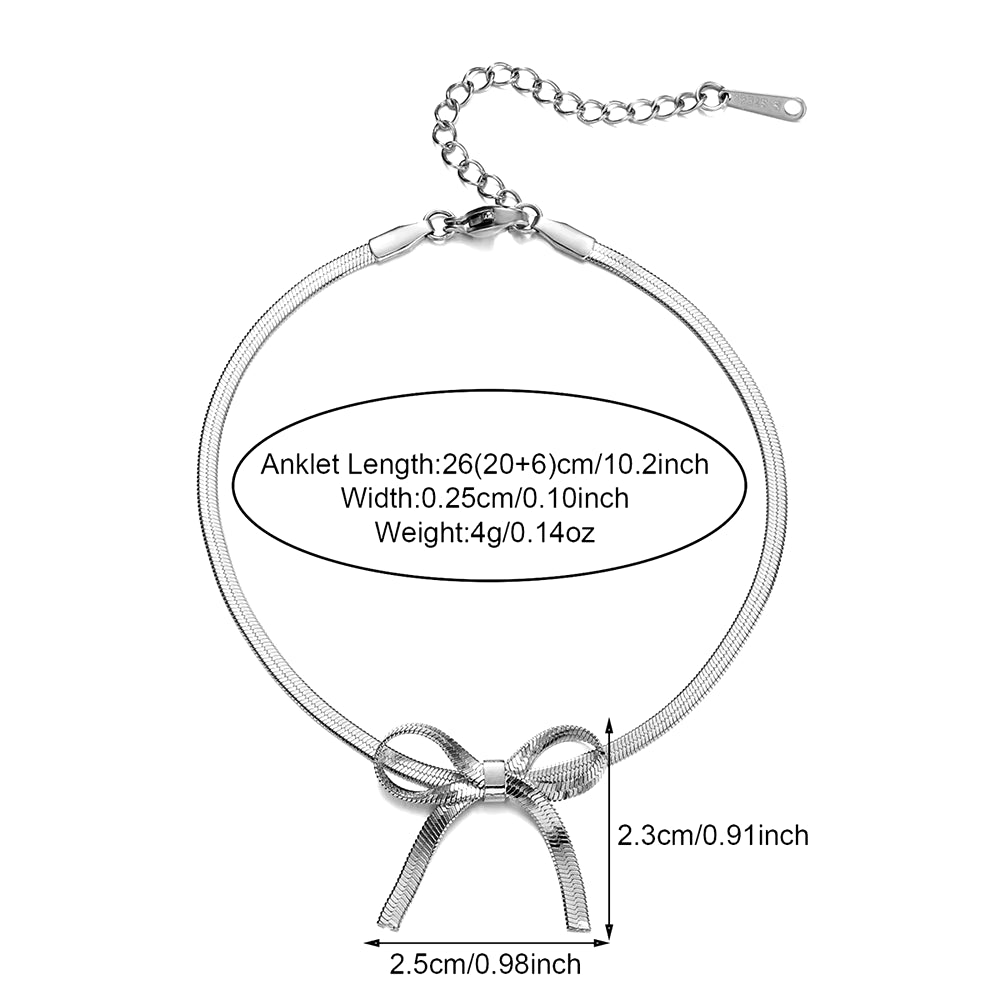 Romantic Bowknot Anklet for Women Stainless Steel Snake Chain Summer Beach Anklet Simple Fashion Jewelry Girls Gift 2024