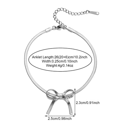 Romantic Bowknot Anklet for Women Stainless Steel Snake Chain Summer Beach Anklet Simple Fashion Jewelry Girls Gift 2024