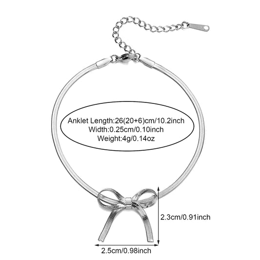 Romantic Bowknot Anklet for Women Stainless Steel Snake Chain Summer Beach Anklet Simple Fashion Jewelry Girls Gift 2024